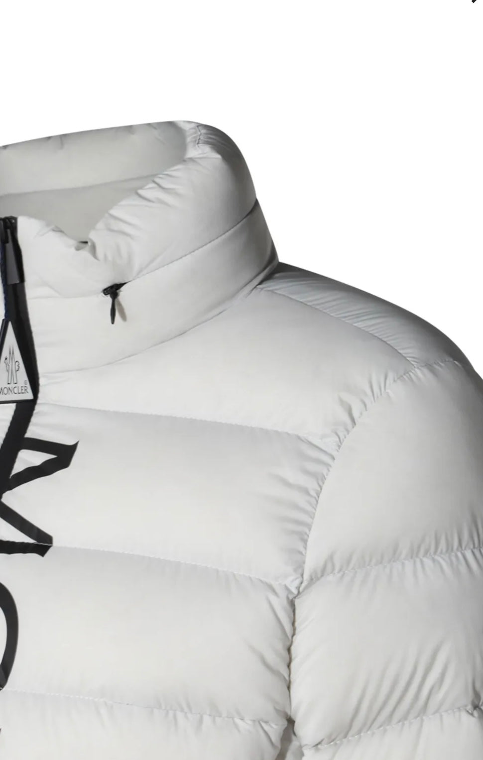 GIUBBINO MONCLER UOMO BIANCO SCRITTA NERA