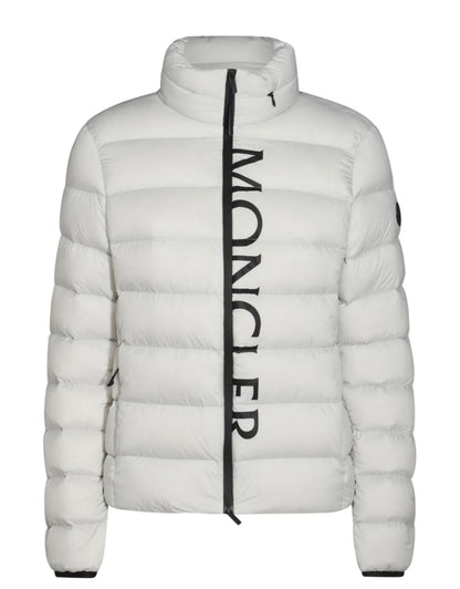 GIUBBINO MONCLER UOMO BIANCO SCRITTA NERA